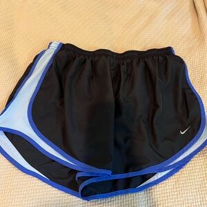 Nike Black and Blue Athletic Shorts with Elastic Waistband